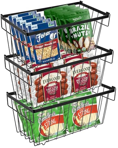 Yuehuamech 5 Pack Freezer Organizer Bins Chest Freezer Baskets with Foldable Handle Stackable Freezers Storage Bins Easy Organize Basket Store More Easy from Bottom, No Wasted Space