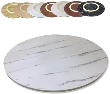 Generisch 80cm 60cm 70cm Drehbarer Holz Servierbrett, Großer Lazy Susan Drehplatte, Runde Tischplatte Drehteller für Küche, Esstisch Plattenspieler(White Marble,70cm (28 in))