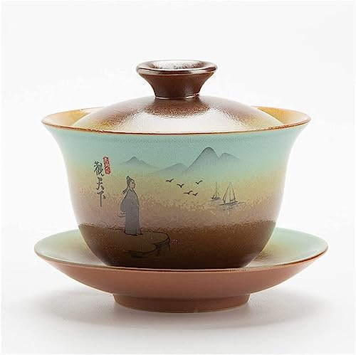 SUNMME Tazze da tè, Ciotole, Set da tè, Ciotola Coperta, Tazza Antica in Ceramica, zuppiera Fatta a Mano, Tazza da tè da Viaggio Portatile, gaiwan per la casa, 180 ml (capacità: 11x11 cm, Colore 4) C