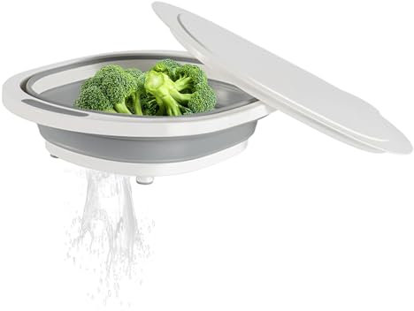 Planche À Découper Pliable 3 En 1, Planche À Découper Multifonction, Égouttoir De Lavabo,pour Fruits Et Riz, 9 L, Avec Couvercle, Pour Évier, Grill, Restaurant, Camping, Camping-car, Long Voyage