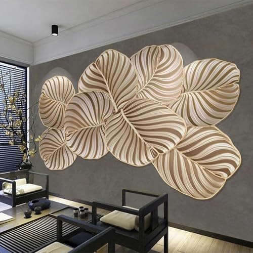 WEITAOSM Carta da parati murale 3D con foglie di banano, in rilievo dorato, di lusso, per camera da letto, soggiorno, studio, divano (PVC autoadesivo)