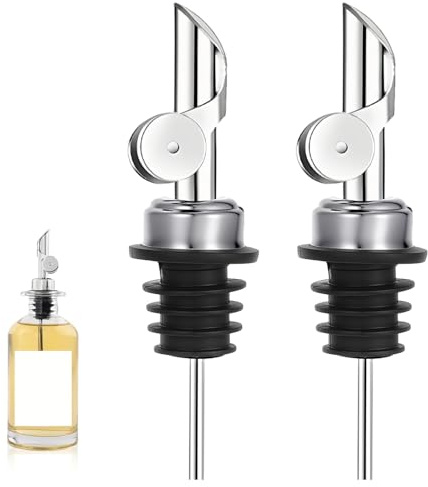 Shwdsy 2 Pezzi Tappo Dosatore Olio, Acciaio Inossidabile Beccuccio Olio per Bottiglia, Guarnizione TPR Versatori per Bottiglie, Argento, Adatto per Vino, Olio D'oliva e Liquidi Aromatici Domestici