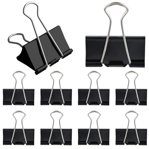 GESDYO 10 Pcs Durable Heavy Duty Black Paper Clamps 51mm Foldback Clips Stationary Document Clips File Money Paper Ideal for Home Office School Use Office Supplies