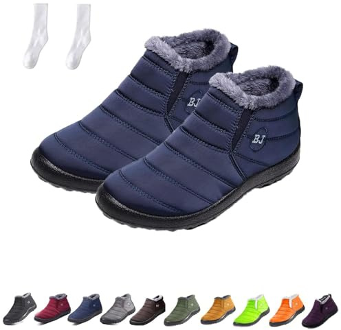 Women's Waterproof Orthopedic Warm Boots, Winter Anti-Slip Fur Lined Slip On Snow Shoes Outdoor (Dark Blue, Adult, Women, 5, Numeric, UK Footwear Size System, Medium)