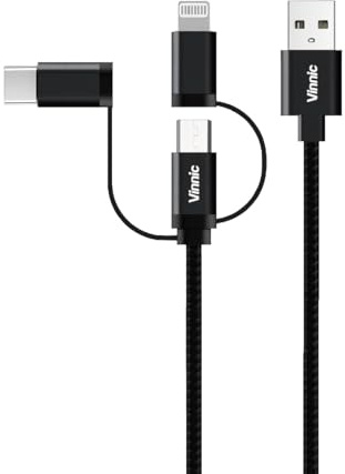 Vinnic 3-in-1 Schnellladekabel mit Adapter USB-A Kabel auf Lightning/USB-C/Micro USB
