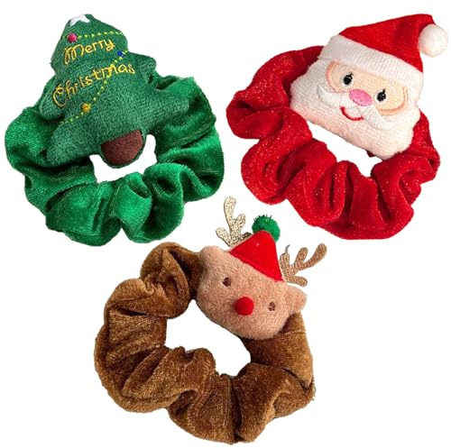 3 Stück Haargummis Scrunchies für Mädchen,Weihnachts Haarschmuck,Weihnachten Darm Haarreifen Accessories,Ostern Elastischer Haarseile Scrunchie,Damen Samt Aus Geweih Haarban,Weihnachtsgeschenke