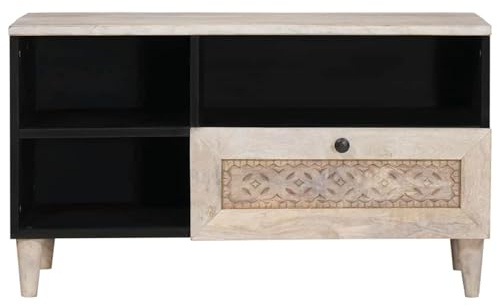 Gecheer Elegant Modern Lowboard TV Cabinet with Storage - Solid Mango Wood, White, 80x33x46 cm - Perfect for Contemporary Homes Model4018133