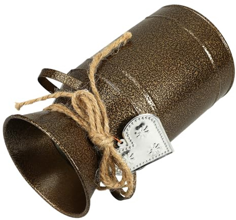 POPETPOP Jarrón Decorativo Vintage Cubo de Flores Retro Tamaño Mediano de Metal Acabado Cobre Antiguo para Decoración Rústica del Hogar y Jardín, Maceta Rústica para Arreglos y Ramos
