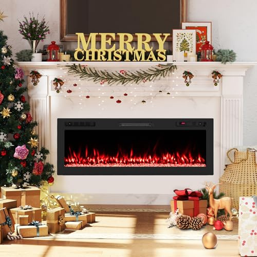 COSTWAY 750W/1500W Caminetto Elettrico, Riscaldatore da Incasso/Montaggio a Parete con Controllo Tramite APP e Telecomando, 12 Colori per Fiamma, 5 Livelli di Luminosità, 127 x 46 cm