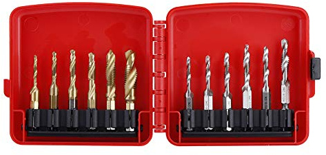 12pcs M3 M10 Hex Shank Plated HSS Screw Thread Tap Drill Bits Set, Metric Inch Tapping Tool, High Speed Steel Spiral Flute Design for Efficient Chip Clearing, with