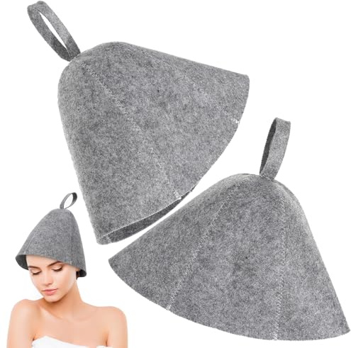 CIYODO Filzhut Sauna 2 Stück Reißfeste Saunakappen aus Wollfilz in Grau Geeignet für Weibliche Kopfgrößen Praktisches Saunazubehör für Sauna und Dusche