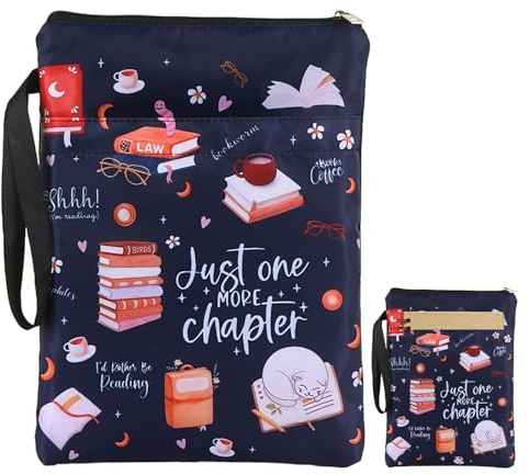 Waterproof Book Sleeve,Just One More Chapter Book Cover with Zipper and Front Pocket Washable Books Protector for Readers Lovers Gifts Books Accessories for Paperbacks Hardcover
