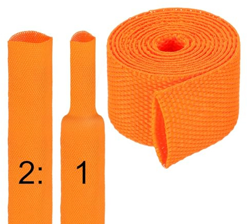 sourcing map Gaine tressée tressée – Rapport thermique 2:1 – Gaine de protection pour câbles automobiles – Gaine de câble – 1,6 cm ID – 0,9 m (0,9 m) – Orange