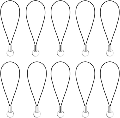 Elzhan 10 Pieces Silver Tone Black Lanyard Cell Phone Charm Split Ring Strap, Clasp Lariat Cord Strap For Mobile Cell Phone/Mp3/Mp4/Usb Flash Drive//Keyrin Clever Design, Cell Phone Charms