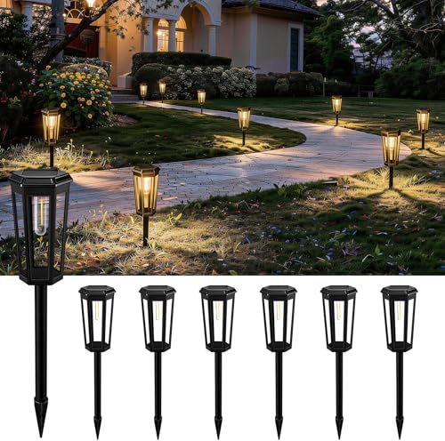 DOMOR Lampes Solaires Extérieur Jardin Lot de 6 IP65 Etanchéité Solaire de Jardin Décoration Lampes de Chemin Solaires pour Balcon,Terrasse,Chemin,Pelouse,Extérieur (Blanc Chaud)
