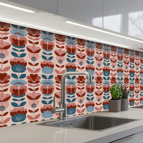 KitchenYeah© Crédence Cuisine À Coller 80x150 cm Protection Plaque De Cuisson Adhesif Plastique Rigide Dalle Murale Vintage - Motif - Coloré
