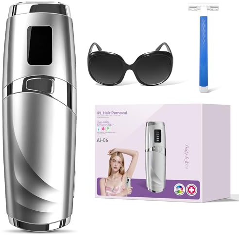 Epilatore Luce Pulsata, Dispositivo di Epilazione IPL, Epilatore Laser Indolore per Donna e Uomo, 999,999 Flashes per Risultati Duraturi, Laser Peli Donna, per Viso, Ascelle, Bikini, Corpo, Argento