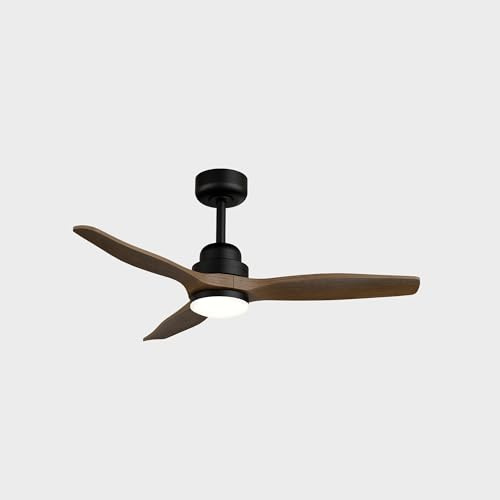 Sulion - Ventilador de Techo con Luz LED 107cm- Regulable - Motor DC Silencioso Bajo Consumo 26W - para Exterior IP44 e Interior - con Mando a Distancia - Negro Madera Oscura