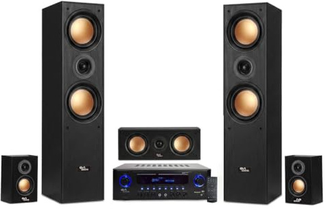 Evidence Acoustics Pack Home Cinéma 5.1 Bluetooth Colonnes Ampli USB Karaoké Noir