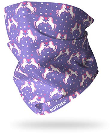 RUFFNEK UNICORNS - PURPLE, PINK, HEARTS - Multifunctional Scarf/Neck Warmer/Face Mask For Girls, Women - Bandana, Beanie Hat, Ski/Cycle Scarf