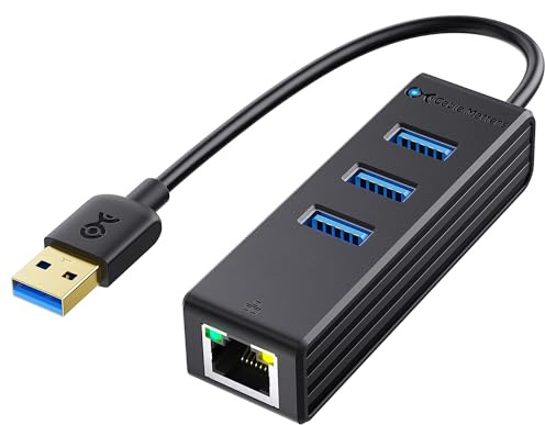 Cable Matters 3-Port SuperSpeed USB 3.0 Hub with Gigabit Ethernet, Supporting 10/100/1000 Mbps Ethernet Network in Black