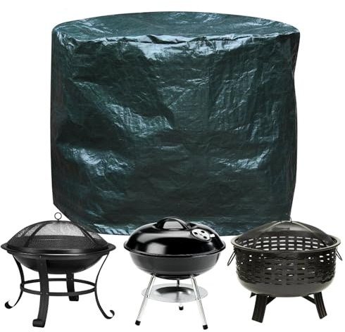 Garden mile Green Fire Pit Cover - Heavy Duty Weatherproof, UV Resistant Outdoor Protection for Round BBQs, Garden Burners, and Chimeneas - Easy Slip-On Waterproof Cover