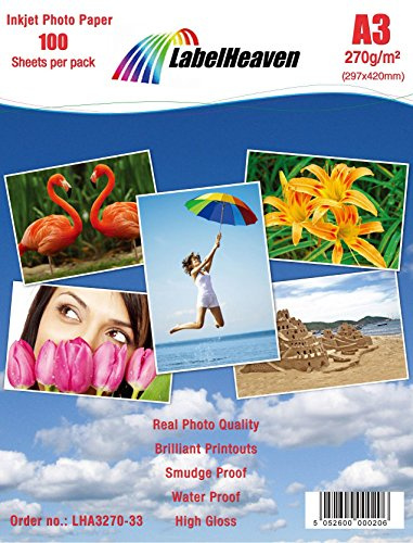 LabelHeaven – 100 Blatt Fotopapier Premium A3 Hochglanz 270 g