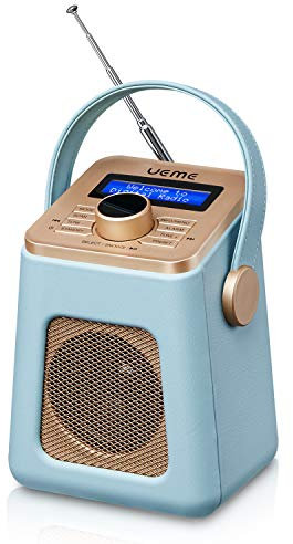 UEME Mini DAB+ DAB Digitalradio und UKW Radio mit Bluetooth Lautsprecher, Radiowecker, und Leder Verkleiden (Blau)