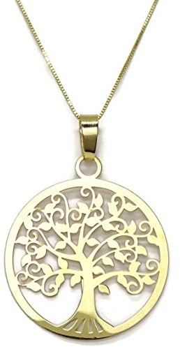 Never Say Never - Albero della vita in oro giallo 18 kt e catena veneziana in oro giallo 18 kt e 45 cm di lunghezza, 2,8 cm di diametro