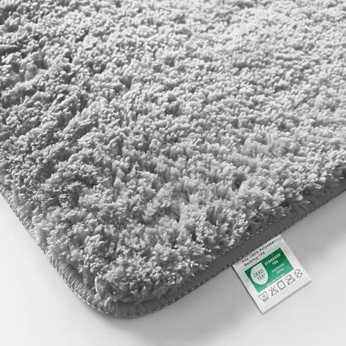 casa pura Badematte weicher, Flauschiger Badezimmerteppich in Shaggy Optik, Badvorleger rutschfest waschbar - Duschvorleger, Teppich Fußmatte für Badezimmer, Dusche 50x80 cm, Silbergrau Sky Soft
