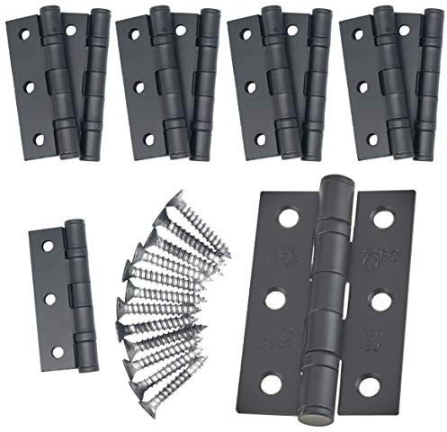 Door Hinges 3 76mm Ball Bearing 5 Pair Pack [10 Hinges & Screws] Black