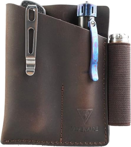 VIPERADE PJ12 Leather EDC Pocket Organizer for Belt, Multitool and Flashlight Holster, Leather EDC Holster with Pen Loop, EDC Leather Knife Sheath with Belt Clip