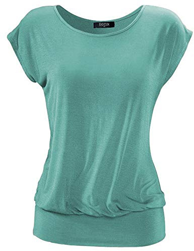 DOTIN T-Shirt Casual Donna Estate Maglietta Maniche Corte Camicia Casual Tinta Unita Turchese M