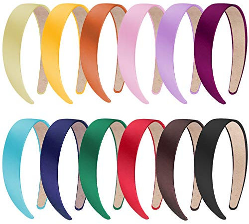 SIQUK 12 Stück Haarreifen Satin Breit Haarreif Stirnbänder für Damen und Mädchen, 12 Farben