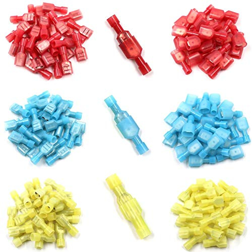 25 Stück, Flachsteckhülsen weiblich gelb 4-6 mm² Verbinder aus Messing verzinnt Steckbreite 6,3mm Steckverbinder Vollisolierte Kabelsteckschuhe Kabelschuhe Verbinder Flachsteckhülsen aus Nylon