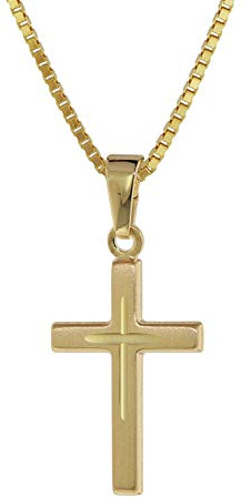trendor Kreuz-Anhänger Gold 333 8 Kt. + Goldplattierte Silber-Halskette | Kinder Halskette, Gold Kreuz Anhänger für Jungen und Mädchen, schöne Geschenkidee