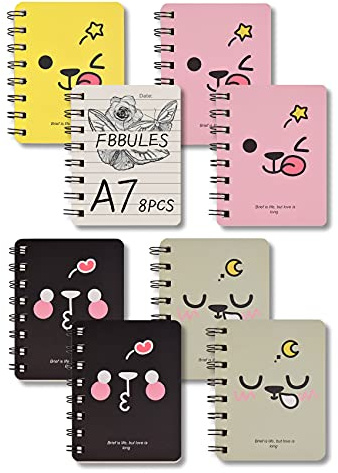 FBBULES 8 Stück Mini-Notizbücher mit Spiralbindung, A7, kleines Taschenbuch, Notizblock, Notizblock, verdrahtet, niedlich, tragbar, um eine Liste zu erstellen und eine Reise zu planen, 160 Seiten/80