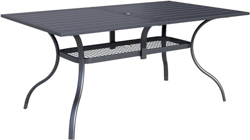 Incbruce matbord för uteplats, 152 cm x 94 cm rektangulärt metallstål lamellbord, med 4 cm paraplyhål, för bakgårdar, verandor, trädgårdar eller pool