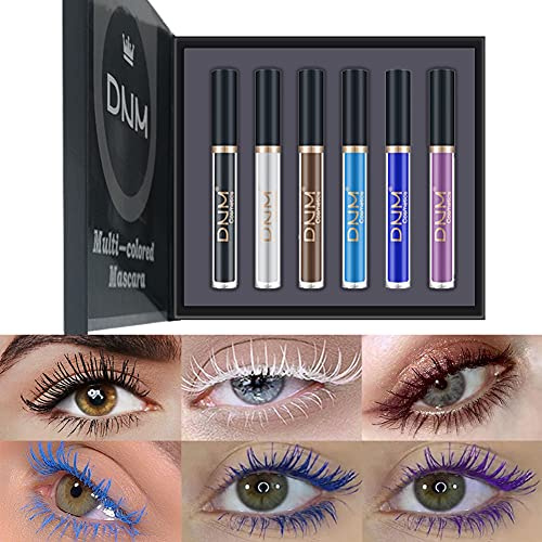 6 Farben Buntes Mascara-Set, Regenbogen Buntes wasserdichtes Mascara 3D-Faserwimpern-Mascara-Volumen Wimpern (A)