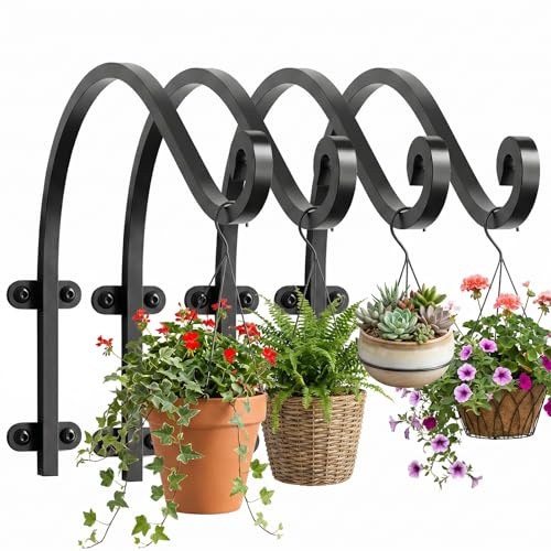 Evadow 4 Pack 12Inch Hanging Basket Brackets for Outdoor, Heavy Duty Metal Wall Planter Hanger Garden Hanging Flower Basket Bracket for Flowerpots, Bird Feeder, Wind Chime, Lanterns