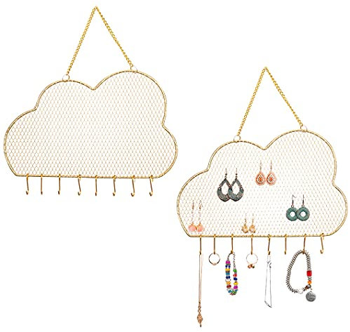 Rolin Roly Portagioie da Parete Organizzatore di Gioielli da Appendere Conservazione Dell'orecchino per Collane Orecchini e Bracciali a Forma di nuvole Oro 30,5x19cm