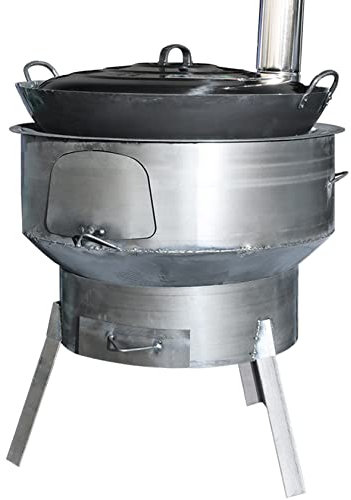 YYUINU Poêle à Bois détachable Portable, poêle en Fonte de Chauffage et de Cuisson sans fumée Multifonction, Portable avec Tuyau de cheminée, Filet de Barbecue et Wok Fait à la Main,63CM