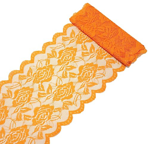 5 Yards 15cm Breite Bunte Elastizität Spitzenbordüre Spitzenband,Rose Blumen Muster Spitzenborte Dekoband Zierspitze Zierband Spitzenstoff zum Nähen DIY Basteln Kleidung Unterwäsche Deko,Orange