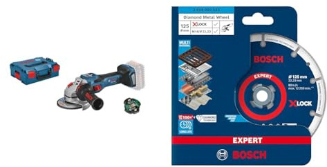 Bosch Professional BITURBO GWS 18V-15 SC Cordless Angle Grinder (with connectivity Module, excl. Batteries, in L-BOXX 136) + 1x Expert Diamond Metal Wheel X-Lock Cutting Disc (Cast Iron, Ø 125 mm)