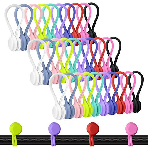 Motiloo Reusable Magnetic Cable Ties, 30 Pcs Strong Snap on Magnetic Cord Ties, Silicone Magnet Twist Tie (10 Colors-30 Pack)