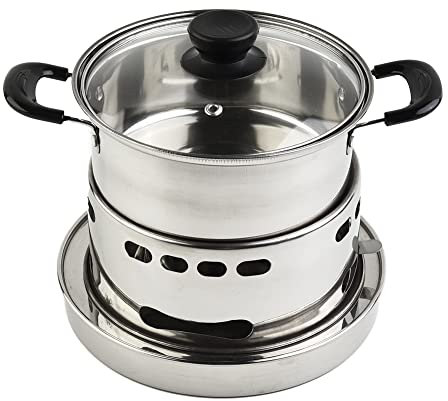 HEIBTENY Réchaud à alcool de 16 cm/18 cm/20 cm avec casserole, réchaud à alcool, en acier inoxydable, sans gaz ni électricité, pour camping, barbecue, casserole chaude pour pique-nique