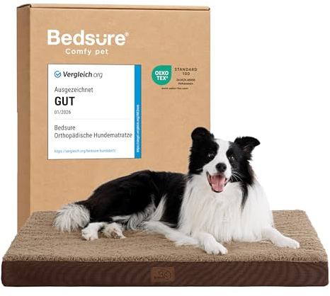 BEDSURE Orthopädisches Hundebett Große Hunde waschbar, 91x69cm braun | Egg-Crate Schaumstoff Komfort Unterstützung Hundematte, Rutschfeste Unterseite, Abnehmbare Hülle, Für Große Hunde