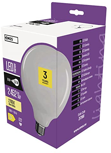 EMOS LED Lampe Globe milchig, 18W Ersatz für 150W Glühbirne, Filament Retro-Glühlampe mit E27 Sockel, Helligkeit 2452 lm, Warmweiß 2700 K, 25000 h Lebensdauer, CRI min. 80, 340° Abstrahlwinkel