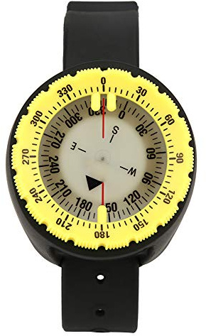 Gedourain Boussole Bracelet, Aimant Puissant 50 mètres Étanche Échelle Précise Positionnement Colonne Compas de Plongée Lumineux pour Expédition Spéléo sous-Marine(Jaune)