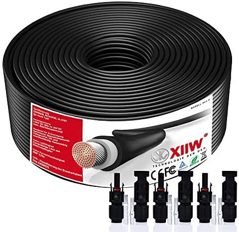 4mm² 50m Solarkabel für Balkonkraftwerk, Solarpanel, PV, Erdverlegbare | mit 30A Solarstecker IP67, 4mm2 Photovoltaik Solar Verlängerungskabel Solarkabel Verlängerung Wasserdichter Schwarz